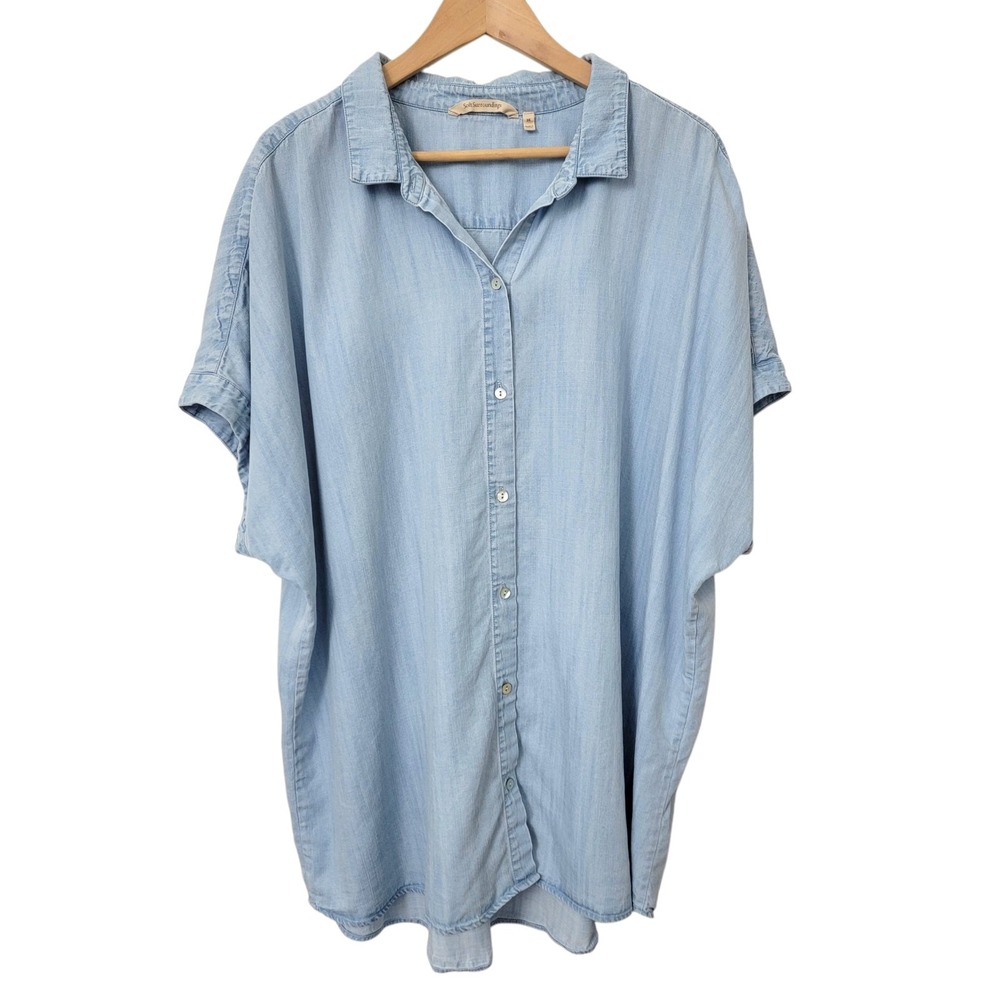 Soft Surroundings Top Womens 3X Blue Chambray Je Veux Tencel Shirt Button Up - Picture 4 of 10